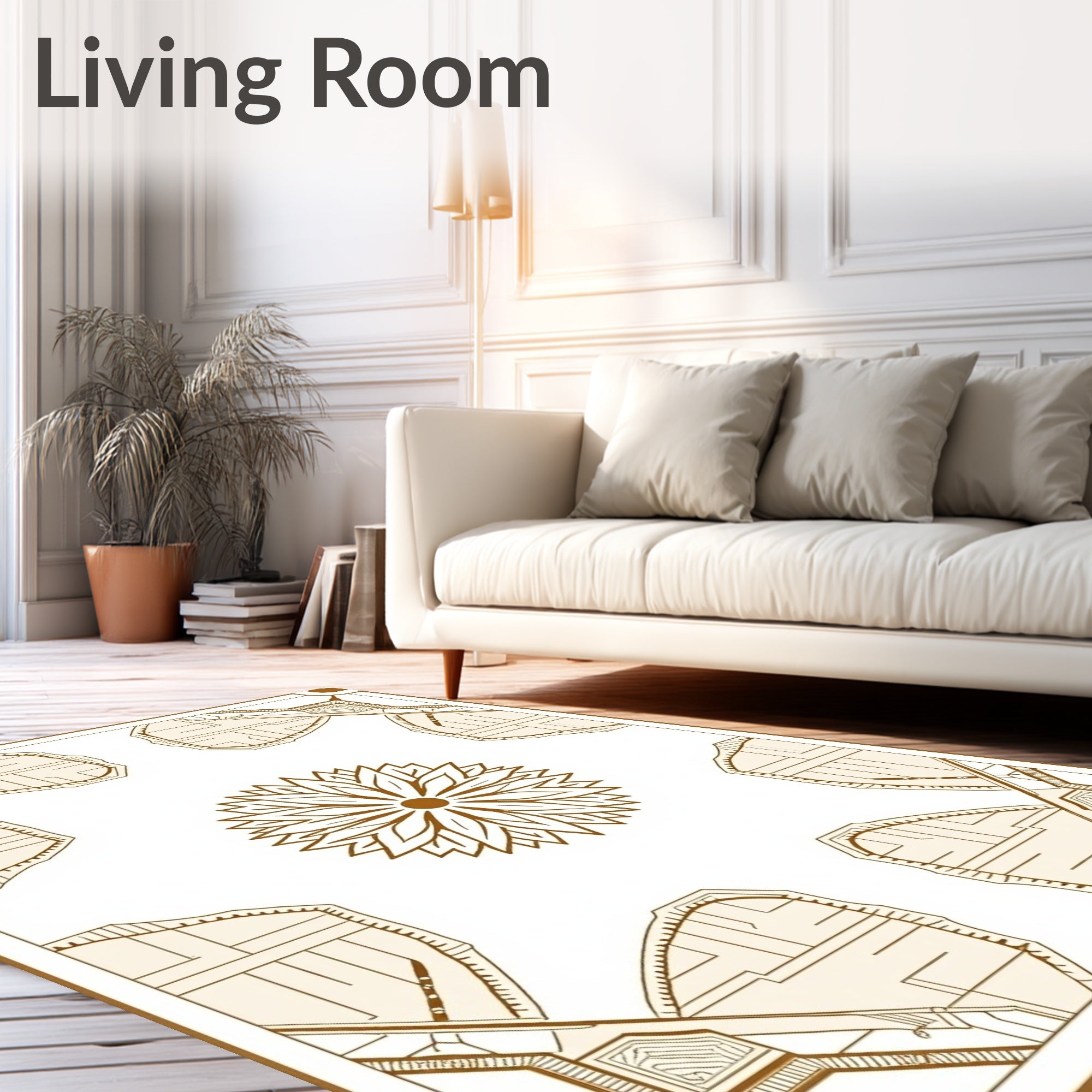 Art Deco Floral Geometric Medallion Brown Area Rug