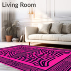 Bold Black Labyrinthine Pink Geometric Rug