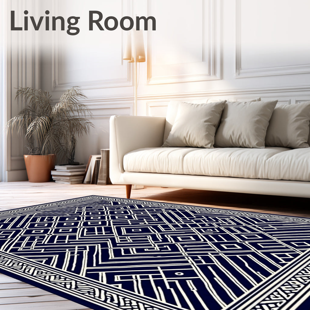 Navy Geometric Maze Delight Rug