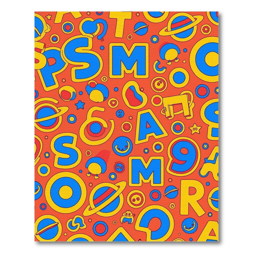 Bright Orange Retro Alphabet Space Rug