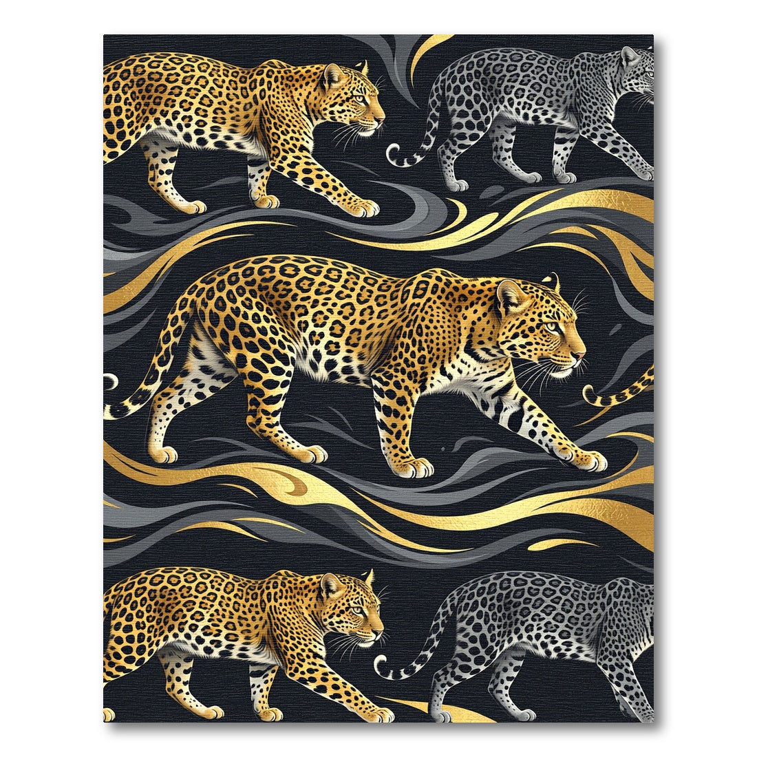 Golden Spotted Leopard Noir Wave Rug