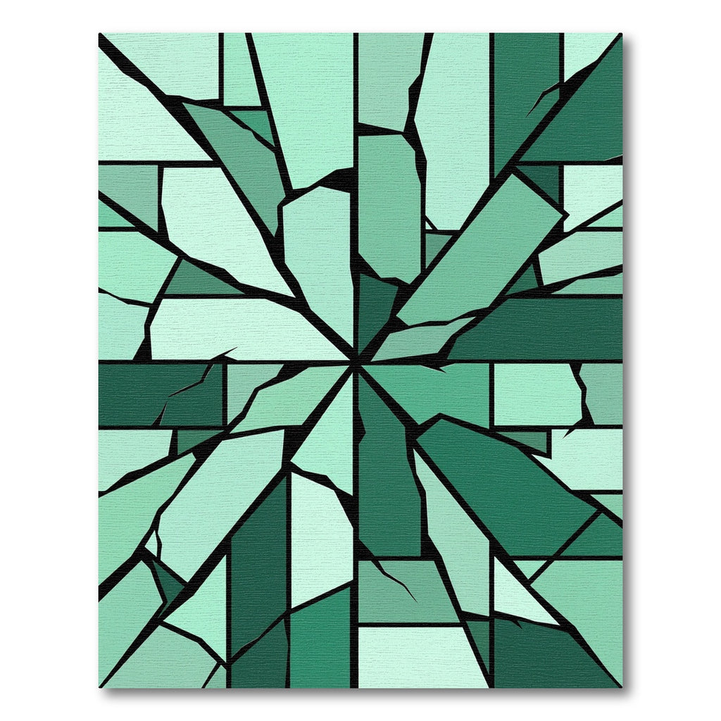 Emerald Shard Geometric Abstract Shattered Glass Rug