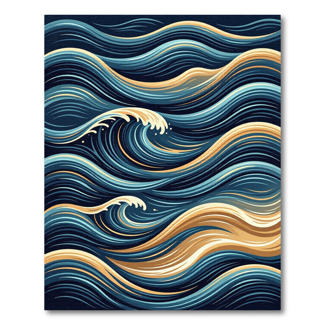 Abstract Gold and Navy Ocean Wave Rug