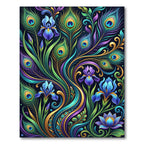 Peacock Feather Iris Floral Gold Swirls Rug