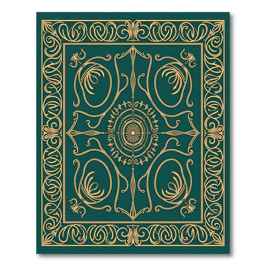 Elegant Teal Golden Scrollwork Medallion Rug