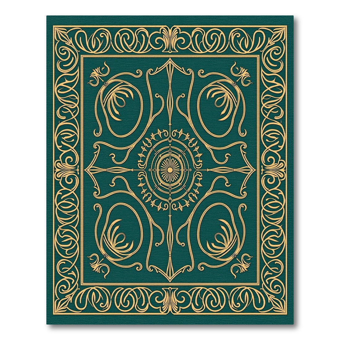 Elegant Teal Golden Scrollwork Medallion Rug