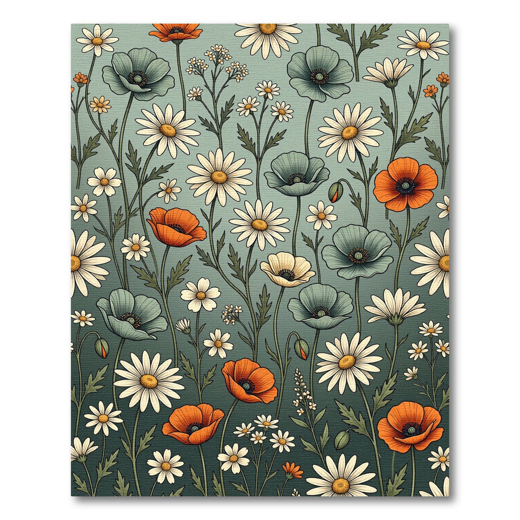 Sage Green Wildflower Poppy Daisy Meadow Rug