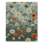 Sage Green Wildflower Poppy Daisy Meadow Rug