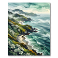 Coastal Cliffside Misty Green Landscape Rug
