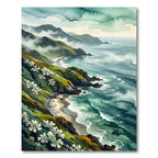 Coastal Cliffside Misty Green Landscape Rug