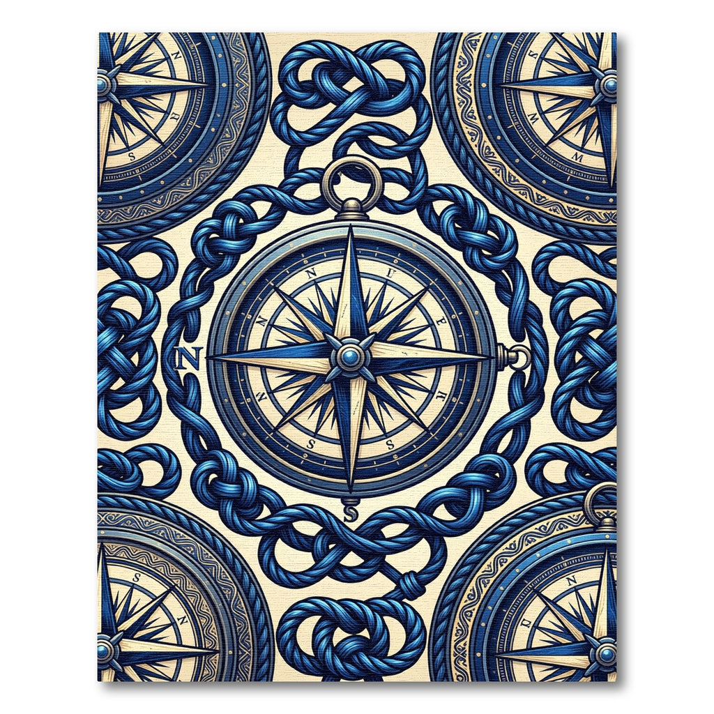 Nautical Compass Rope Border Navy Rug