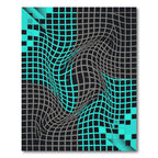 Abstract Teal and Charcoal Warped Grid Rug