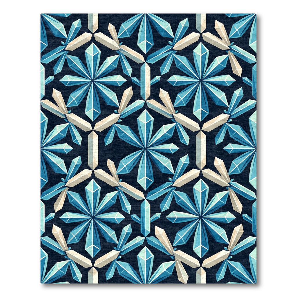 Geometric Blue Crystal Star Hexagon Rug