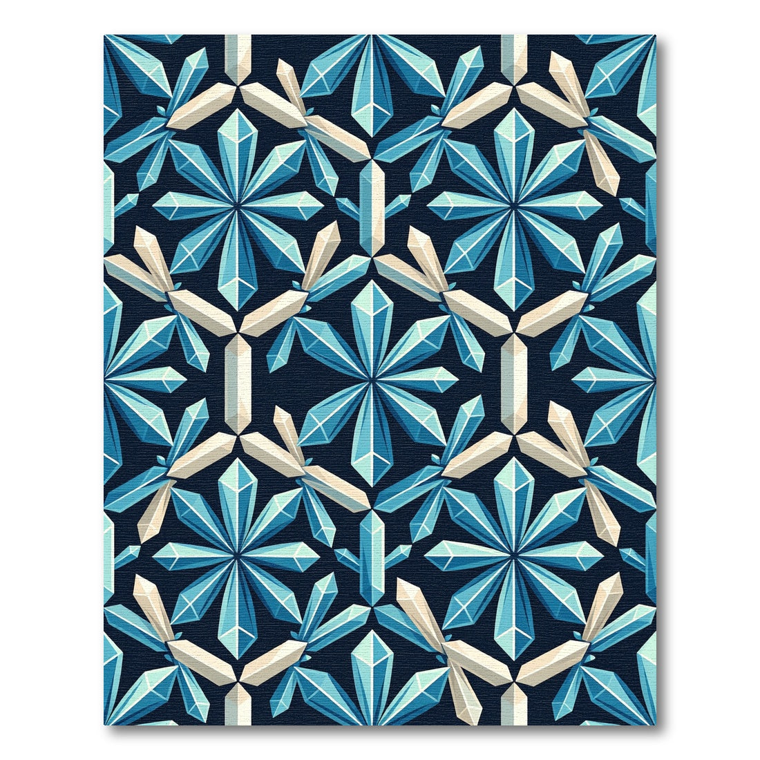 Geometric Blue Crystal Star Hexagon Rug