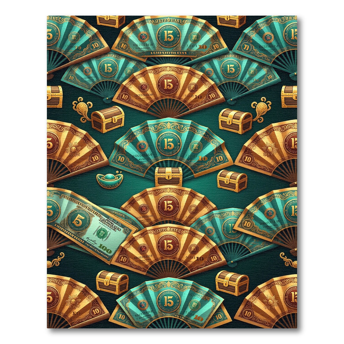 Opulent Teal and Gold Fan Treasure Rug