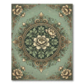 Sage Green Floral Circular Medallion Rug