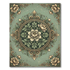 Sage Green Floral Circular Medallion Rug
