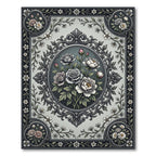 Vintage Gray Rose Floral Medallion Rug