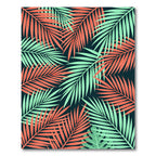 Vibrant Coral and Teal Tropical Fronds Rug