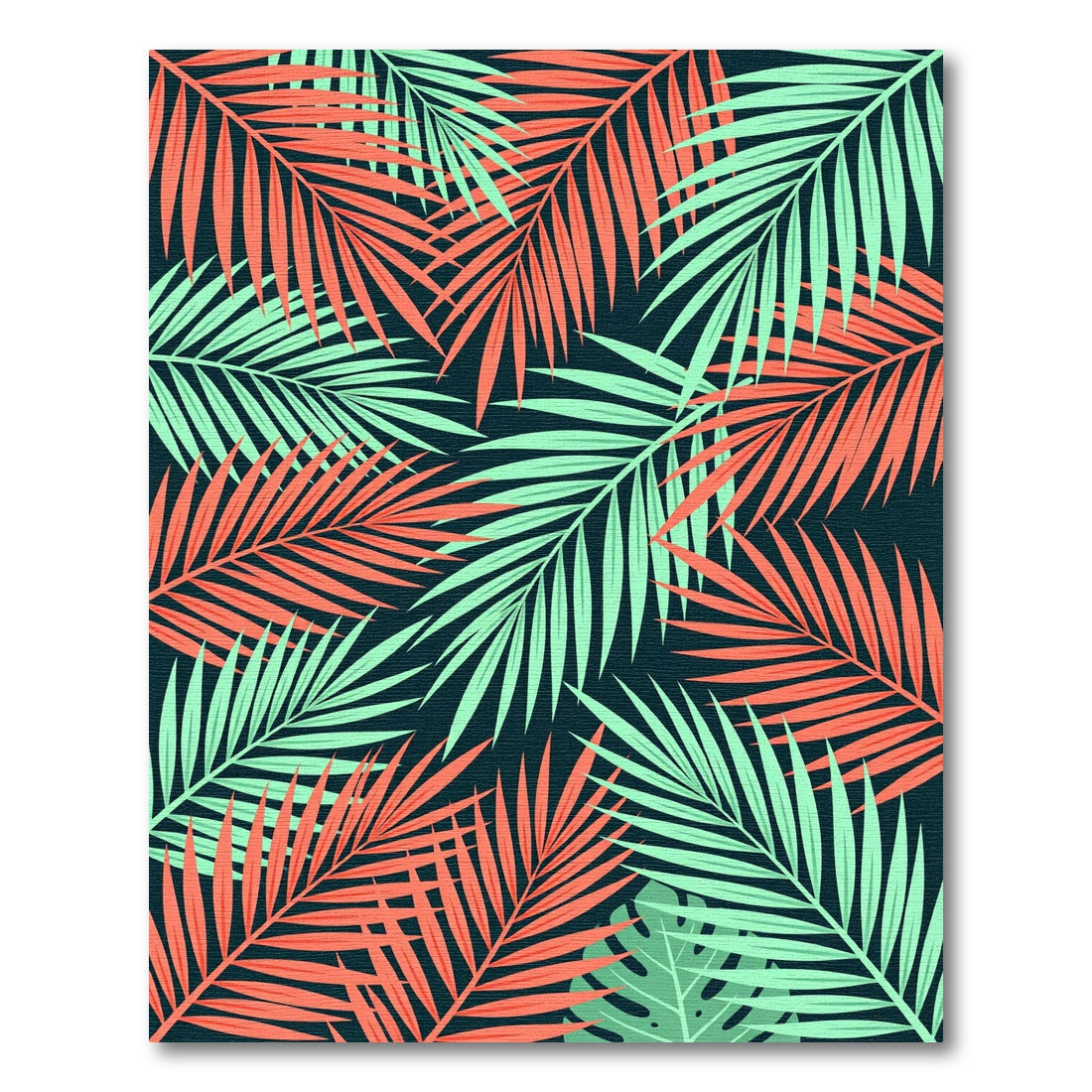 Vibrant Coral and Teal Tropical Fronds Rug