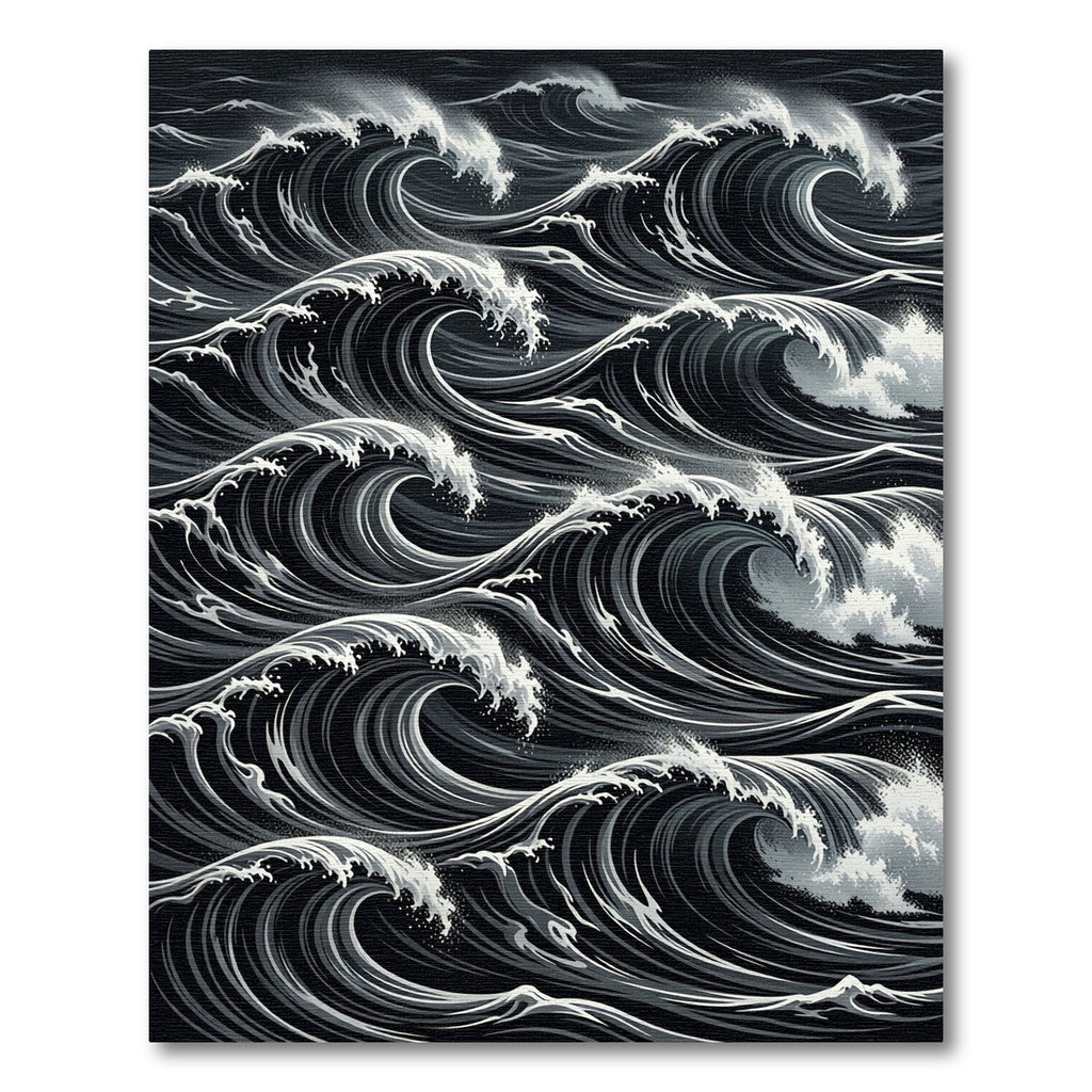 Dramatic Monochrome Swirling Ocean Waves Rug