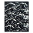 Dramatic Monochrome Swirling Ocean Waves Rug