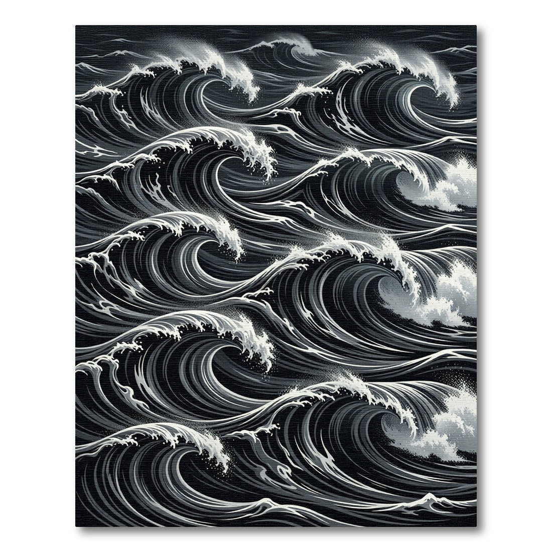 Dramatic Monochrome Swirling Ocean Waves Rug