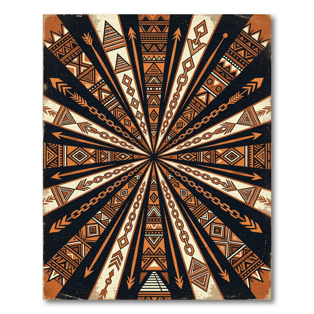 Earthy Terracotta Geometric Sunburst Arrow Rug