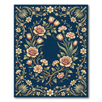 Navy Floral Bouquet with Golden Vines Rug