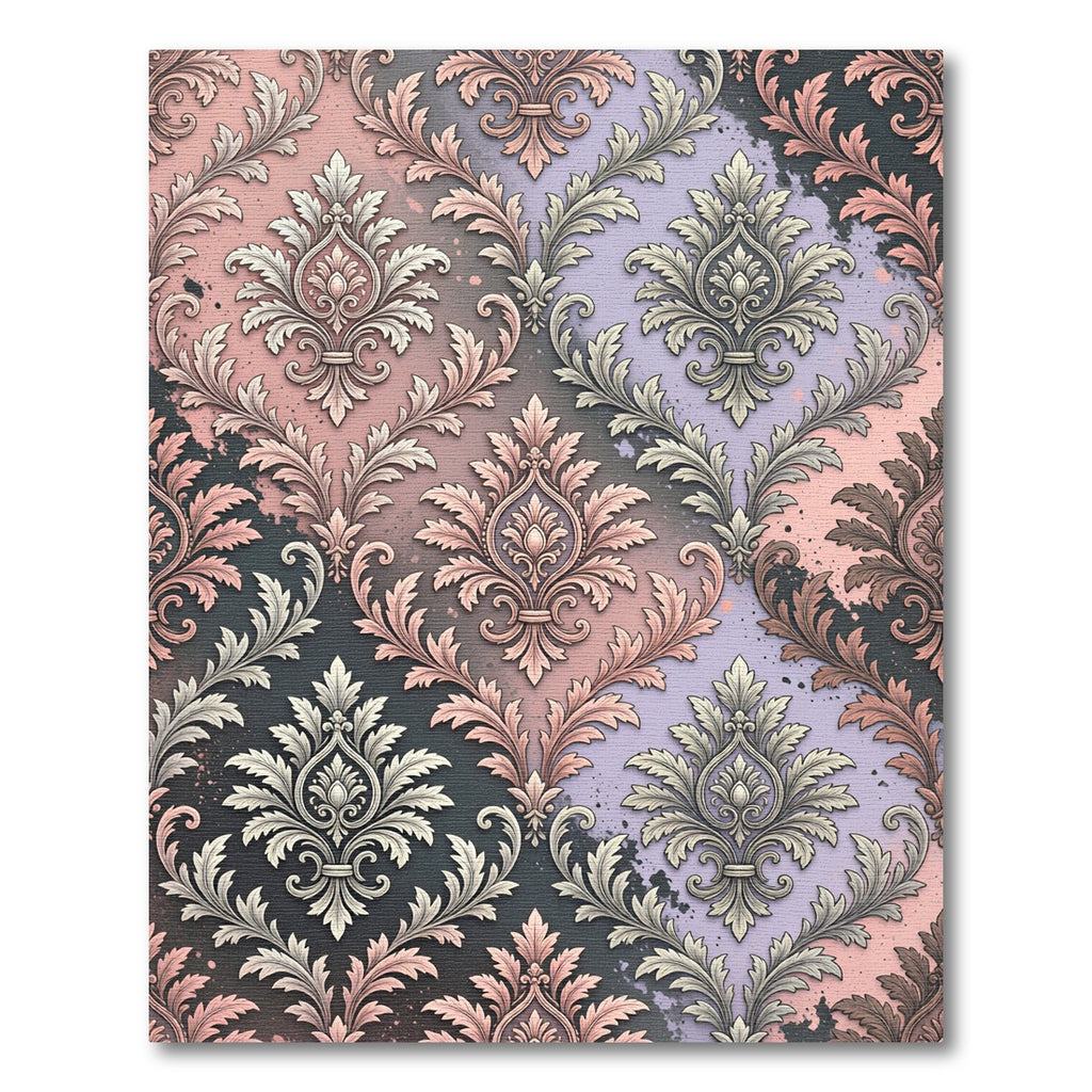 Dusty Rose and Lilac Damask Scroll Rug