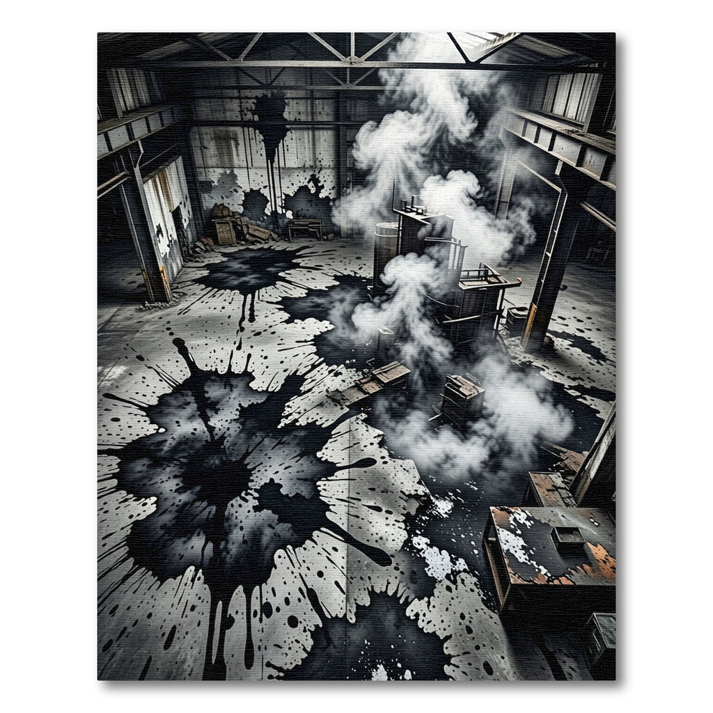 Industrial Black Ink Splatter Rug