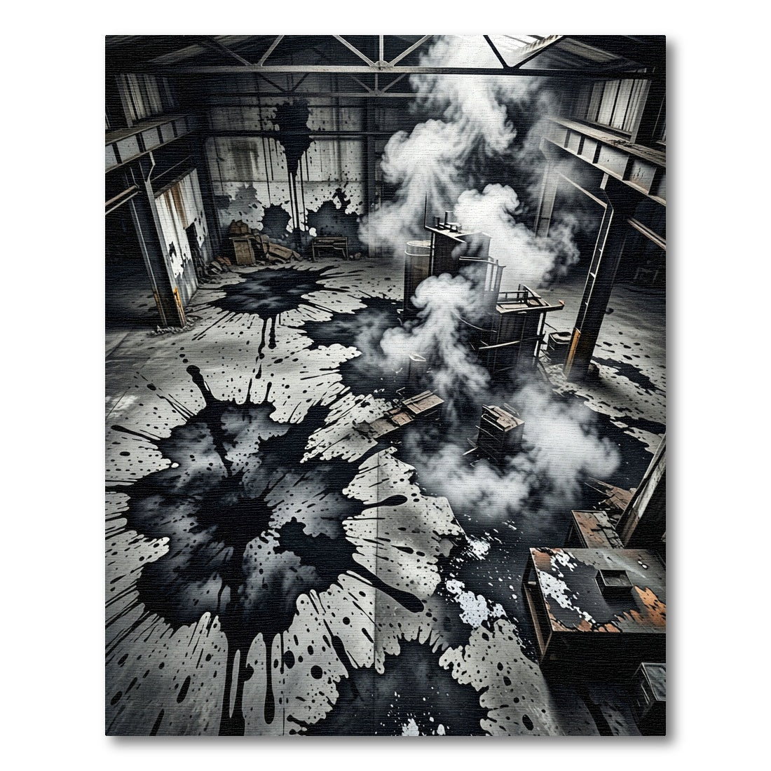 Industrial Black Ink Splatter Rug