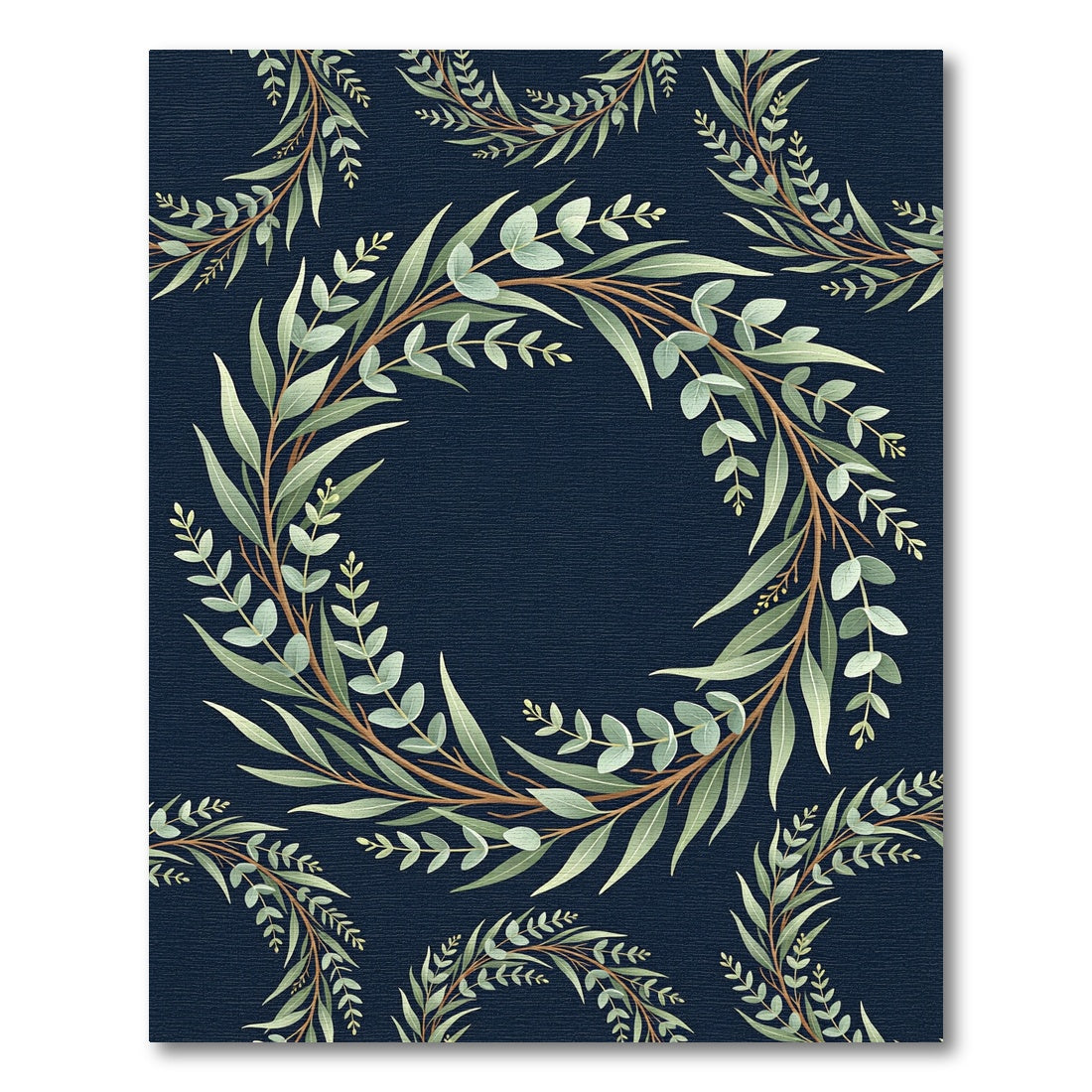 Green Eucalyptus Wreath on Navy Rug
