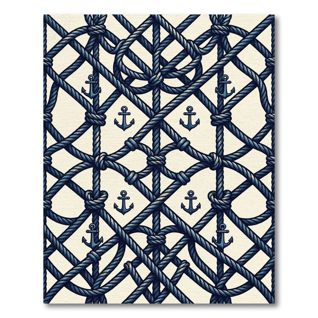 Navy Nautical Rope and Anchor Grid Rug