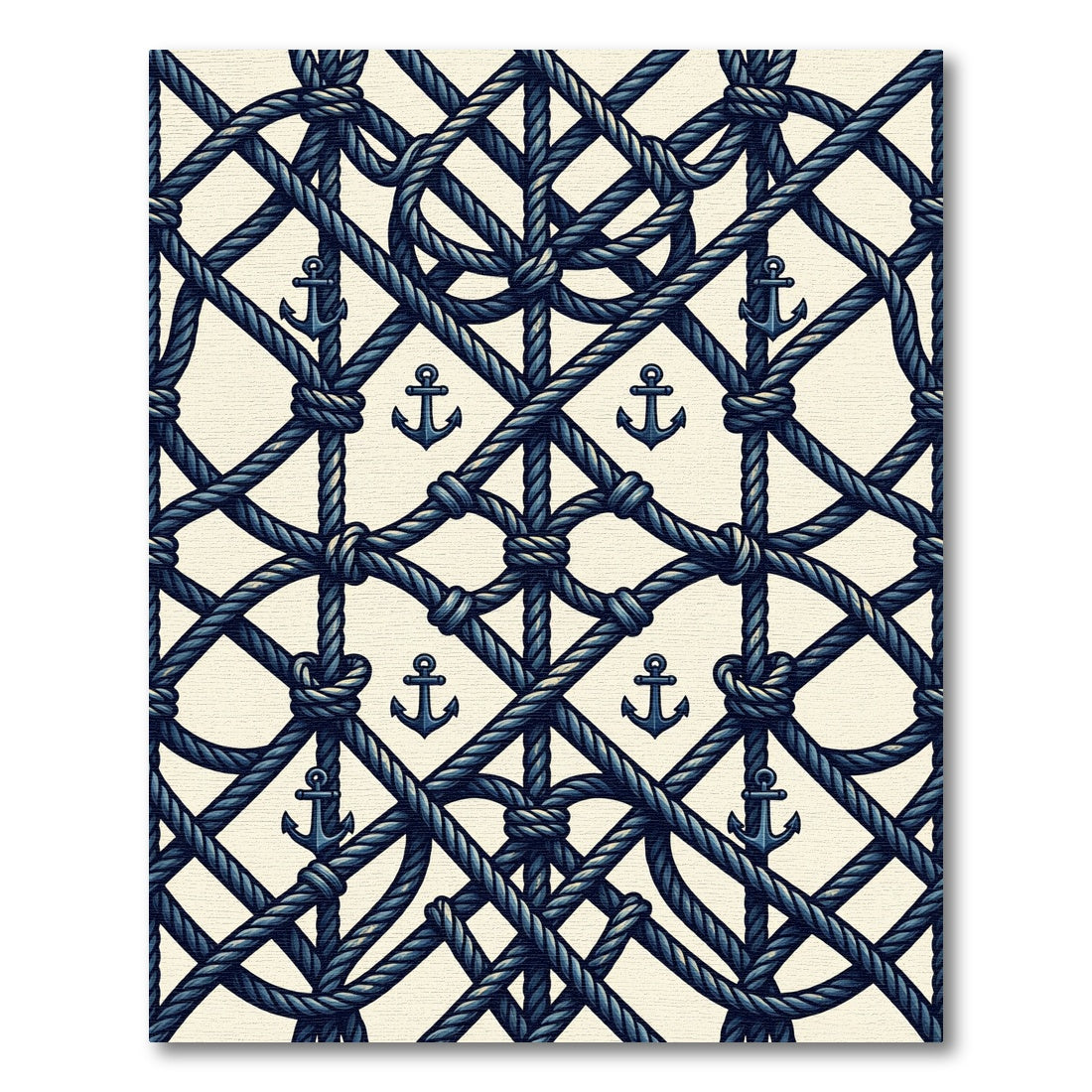 Navy Nautical Rope and Anchor Grid Rug