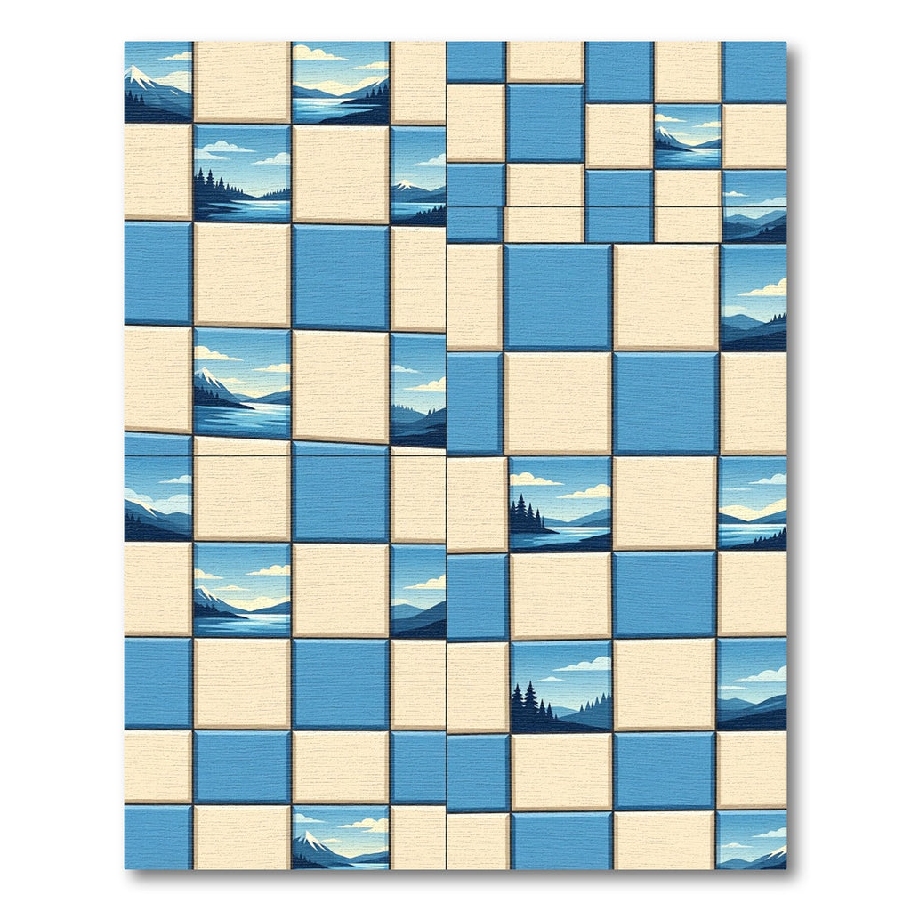 Sky Blue Mountain Landscape Squares Rug