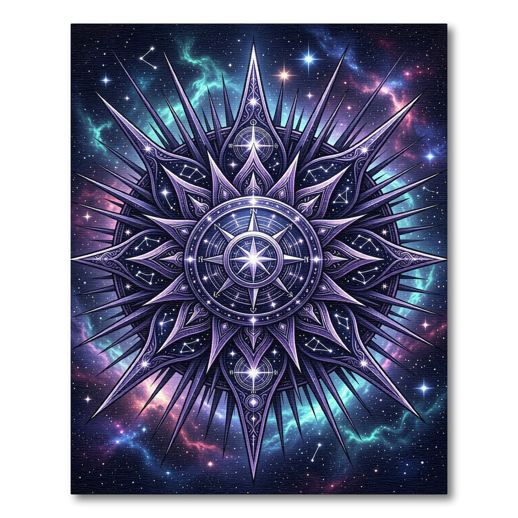 Celestial Purple Cosmic Compass Star Rug