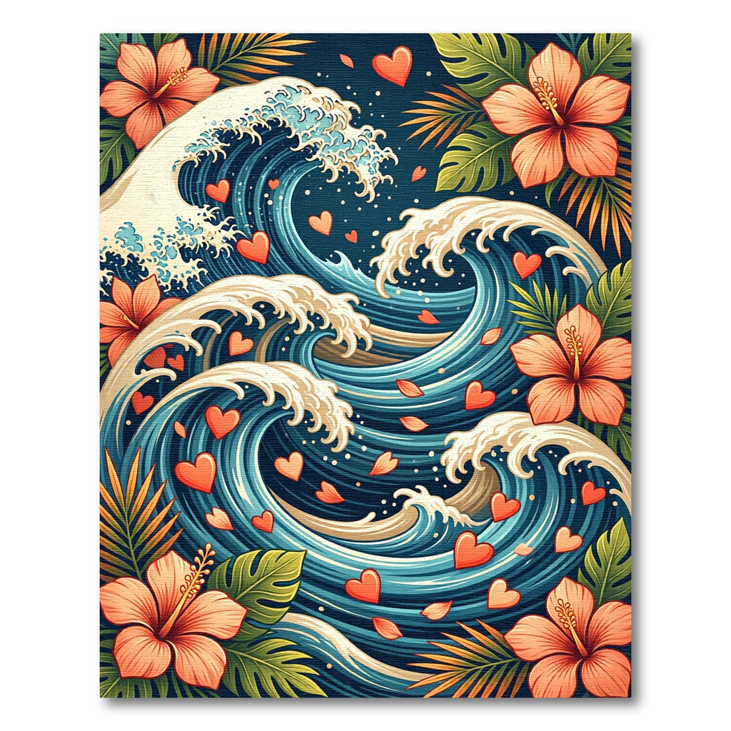Coral Hibiscus Ocean Hearts Waves Rug