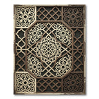 Ornate Cream Brown Interlocking Lattice Medallion Rug