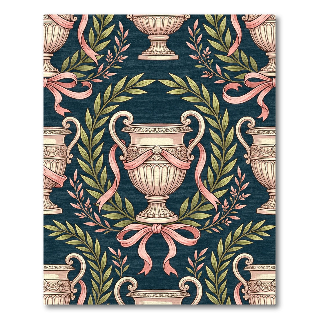 Antique Urn Laurel Pink Ribbon Artwork Rug