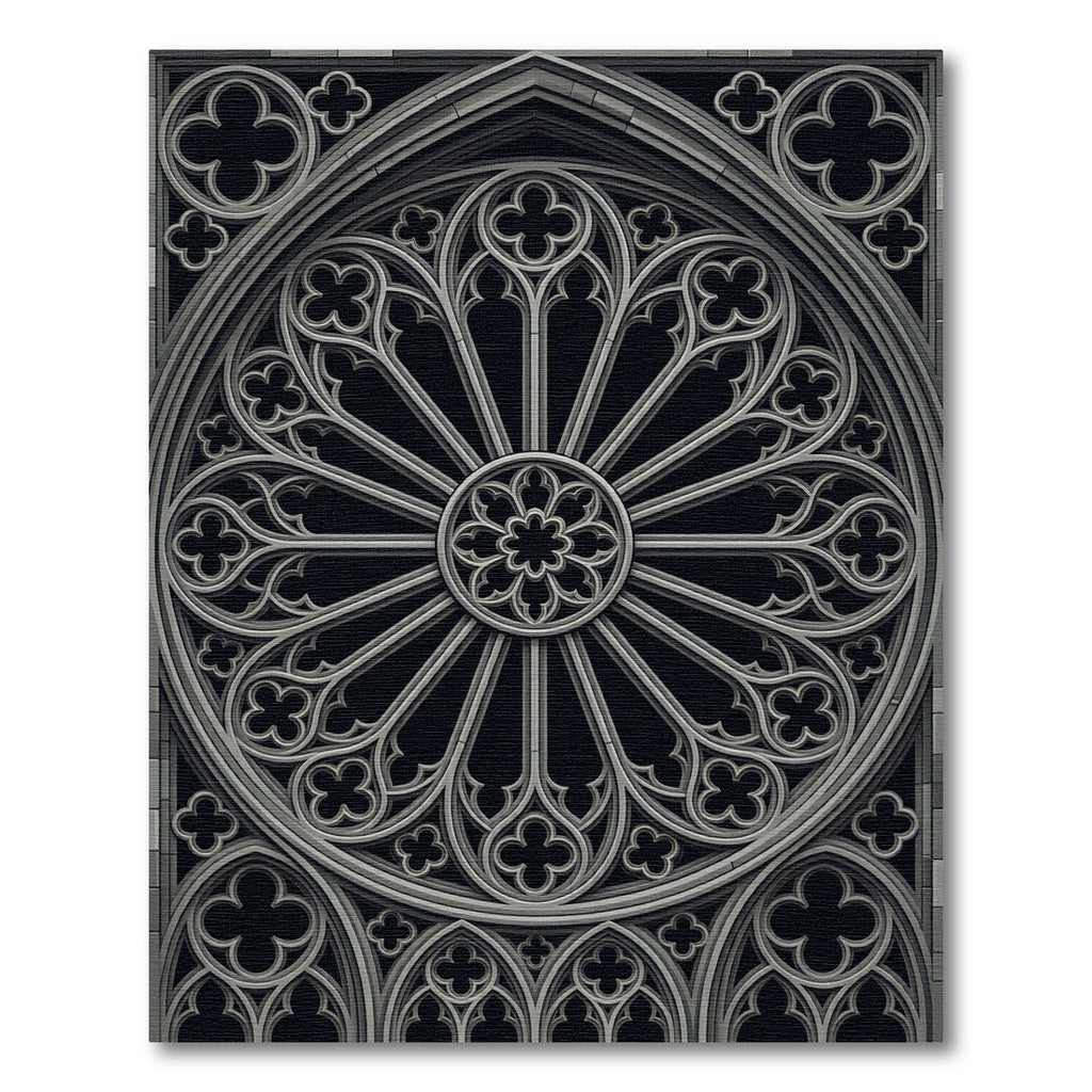Gothic Slate Gray Ornate Cathedral Rose Rug