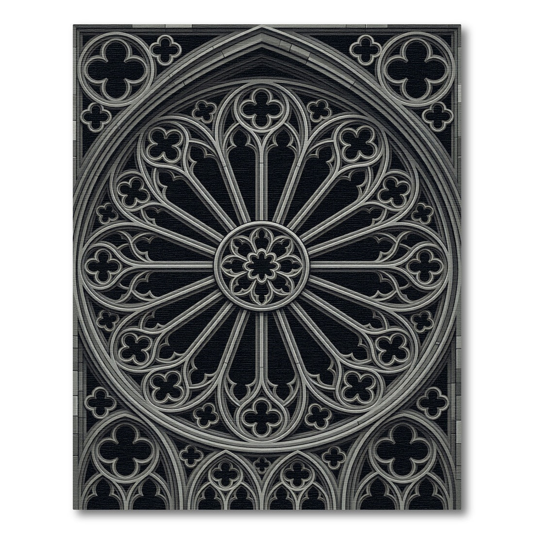 Gothic Slate Gray Ornate Cathedral Rose Rug