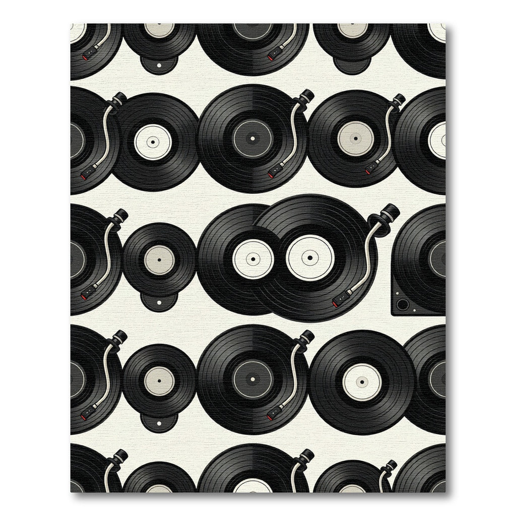 Retro Vinyl Record Monochrome Illustration Rug