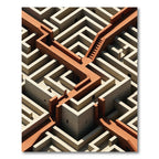 Terracotta Isometric Labyrinth Geometric Rug