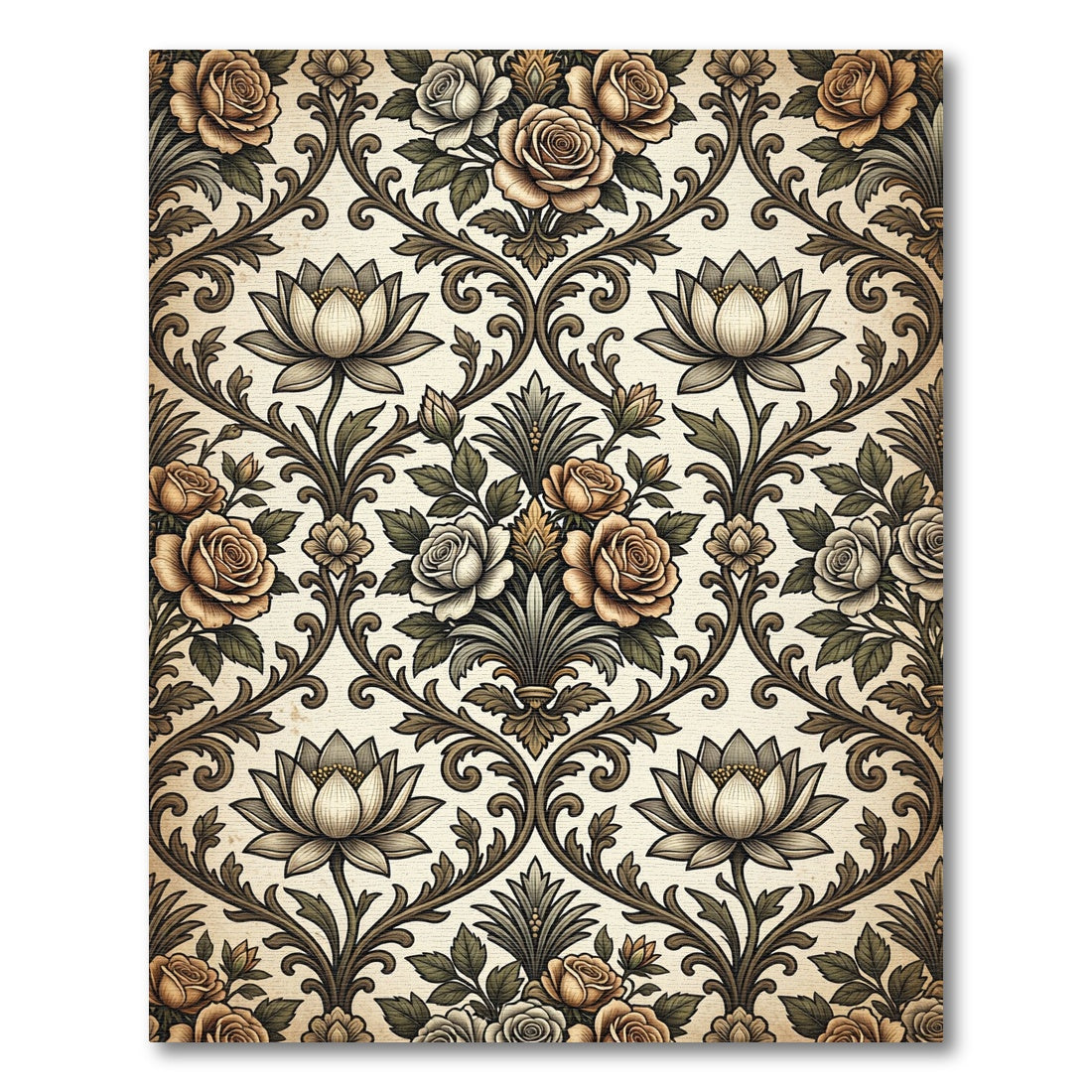 Antique Rose Lotus Scroll Garden Rug