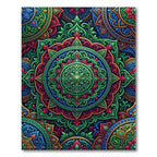 Vibrant Green Red Mandala Medallion Rug