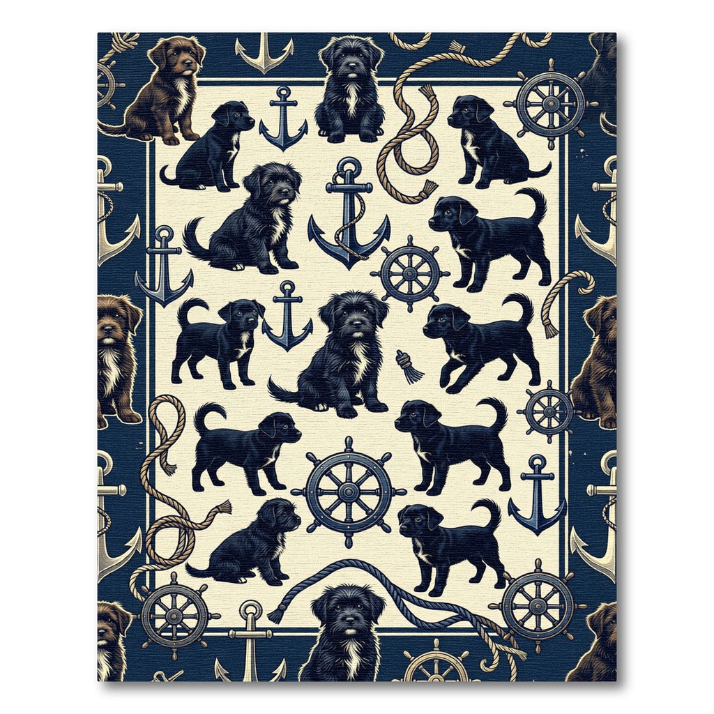 Nautical Black Puppy Anchor Helm Navy Rug