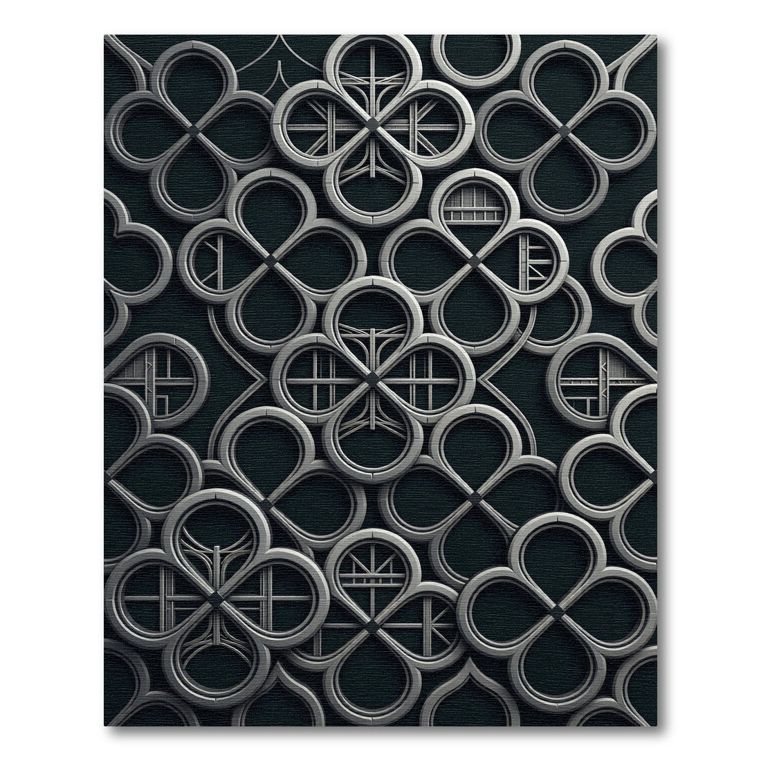 Sophisticated Charcoal Gothic Quatrefoil Geometric Rug