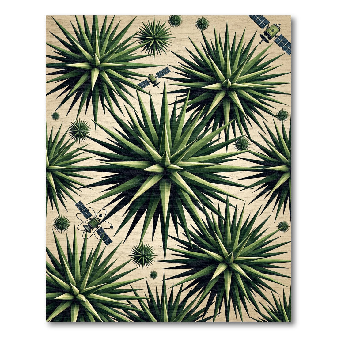 Emerald Starburst and Satellite Geometric Art Rug