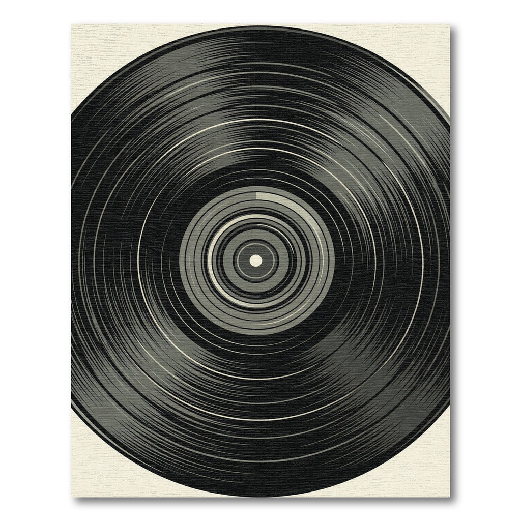 Minimalist Monochrome Concentric Vinyl Circular Abstract Rug